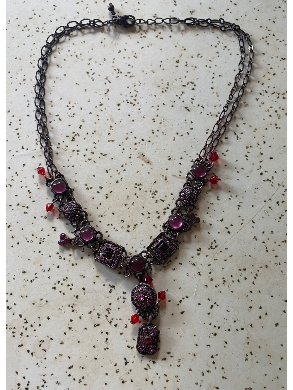Vintage 90’s Whimsigoth black bead and garnet choker necklace